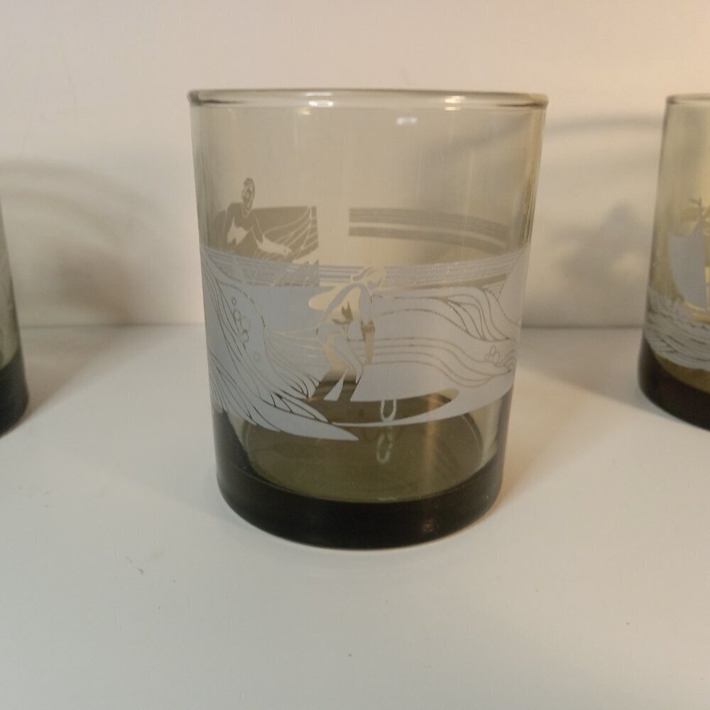 SET OF 3 McDonald's Hawaii High Ball Glasses Smokey Frosted Vintage Libbey - Picture 5 of 5